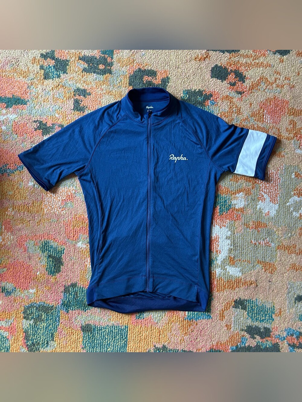 Rapha Mens Core Jersey Short Sleeve Cycling Bike Full Zip Pockets Blue Size S